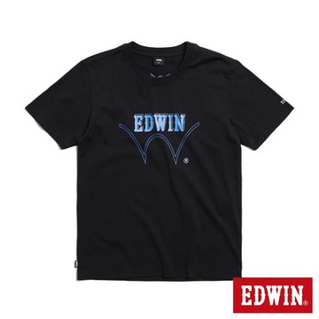EDWIN 男裝 W框線LOGO短袖T恤-黑色