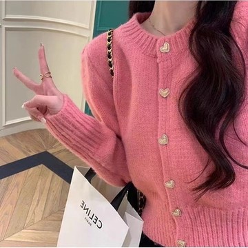 [巴黎精品] 針織外套長袖毛衣-愛心扣圓領復古純色女外套6色m1ab13