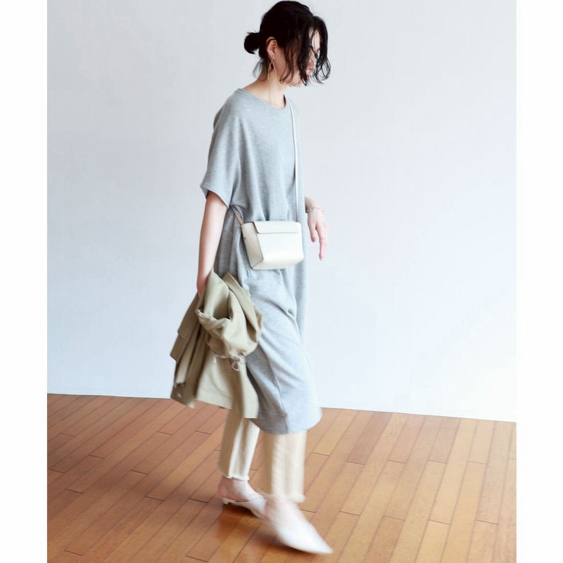 アンドミー And Me F 5 ワッフルポケット付きロング丈半袖tシャツワンピース グレー 通販 Lineポイント最大5 0 Get Lineショッピング