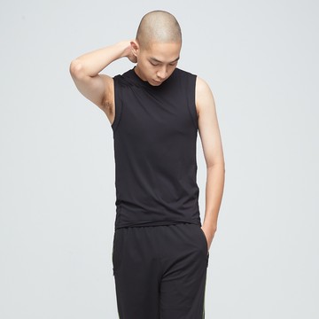 【VOUX】抗菌吸排網紗拼接背心(男) - (石榴紅/膠片黑 M-XL)