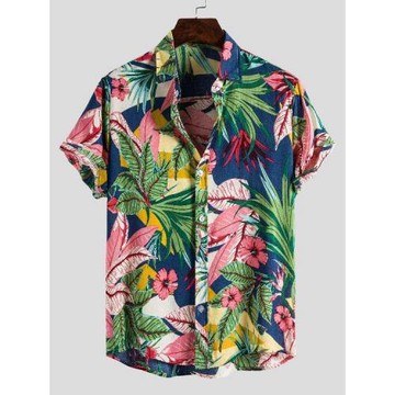 外貿男裝2023夏季新款男士時尚休閑沙灘印花短袖襯衫潮Men Shirts