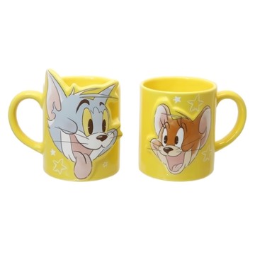 sun art TOM & JERRY 馬克對杯 陶瓷材質 300ML x 2 可愛卡通造型  黃色  1組