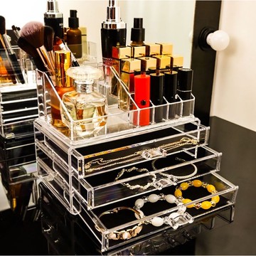 【台灣現貨】彩妝收納櫃 化妝盒 壓克力化妝櫃 化妝箱 彩妝盒 口紅架 透明化妝收納架 抽屜櫃 收納籃『勾汪雜雜貨舖』
