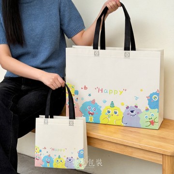 【台灣出貨】卡通小怪獸提袋 不織布手提袋 禮品袋 包裝袋 服裝包裝 服飾袋 手提袋 環保袋 購物袋 加長手提袋 禮物袋
