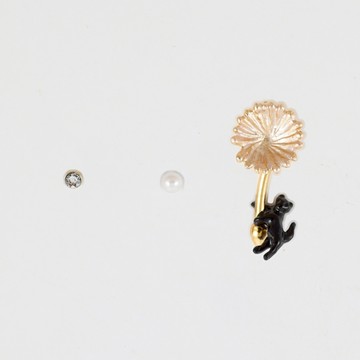 ｜OSEWAYA｜小花貓耳環 - 3入 可愛動物 貓咪 花 蒲公英 幸運草 珍珠 純鈦耳針 日本飾品 日本製造