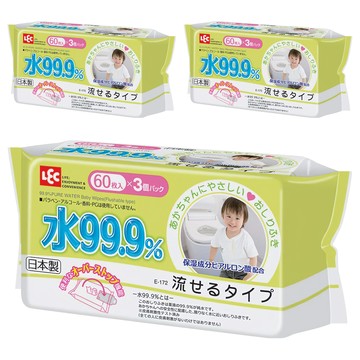 LEC I-PLUS 99.9%水份如廁用嬰兒濕紙巾  60張  3包