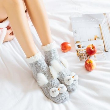 珊瑚絨睡眠襪子女中筒襪冬季保暖加厚居家襪硅膠防滑地板襪睡覺襪