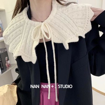 網紅復古娃娃領花邊系帶小披肩女外搭空調房裝飾針織假領子搭肩潮