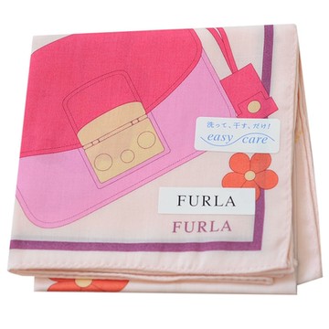 FURLA 經典品牌字母LOGO包包圖騰帕領巾(粉紅)