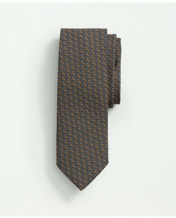 Brooks Brothers Men's Silk Mini Horsebit Link Tie | Dark Green | Size Regular