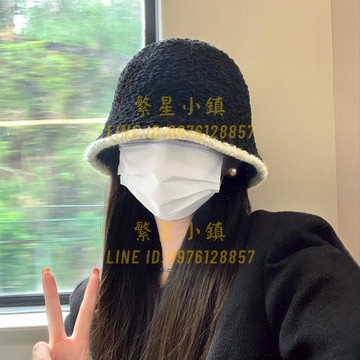 小香風針織漁夫帽女秋冬毛絨帽子顯臉小素顏水桶帽大頭圍【繁星小鎮】