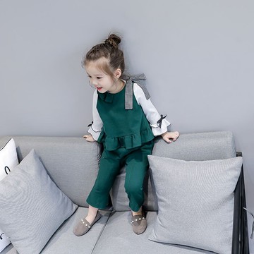 春秋季新款韓版時尚百搭蝴蝶結無袖上衣+喇叭褲套裝 潮1入