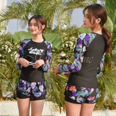 水着 レディース ショートパンツ 2点セット 体型カバー 長袖ラッシュパーカー 大人 ラッシュガード ママ水着 オトナ女子 女性 Uvカット 通販安い ジム運動用 通販 Lineポイント最大get Lineショッピング