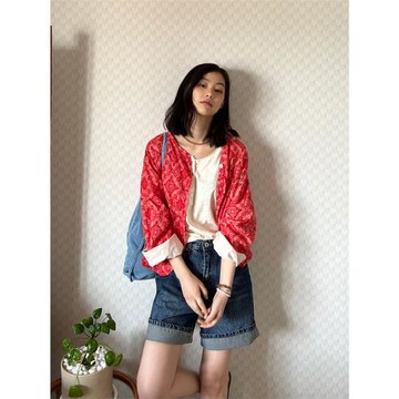 (免運)圖騰輕便棉混紡常規休閑短外套