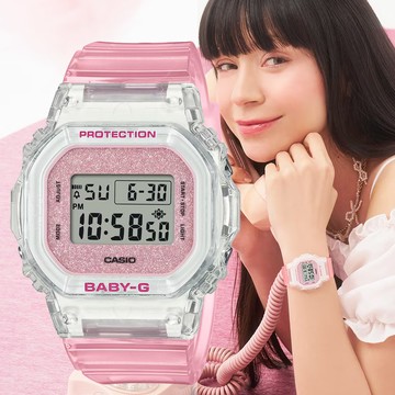 CASIO 卡西歐 BABY-G 閃亮青春方形電子錶-櫻花粉 女錶 手錶 學生錶(BGD-565GC-4)