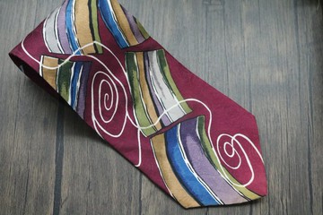 酒紅色油畫風格真絲領帶雅痞獨特圖案tie