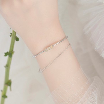 蛋白石925純銀蛋糕排鑽風格手環