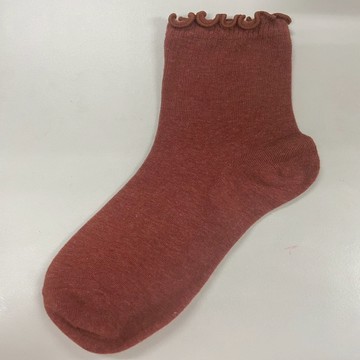 木耳邊少女襪-釉底紅M22-26cm
