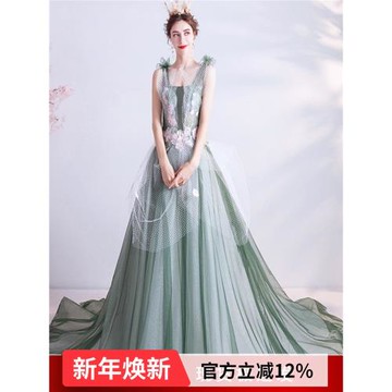 季末特惠 翡翠綠色晚宴年會舞臺演出主持人走秀婚紗禮服2286批發