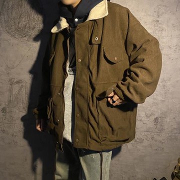 弗瑞格 日系港仔復古寬松羊羔毛棉服燈芯絨休閑工裝棉衣帥潮男女