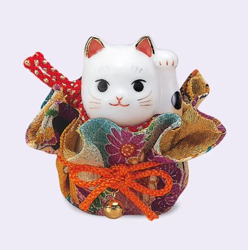 日本製【薬師窯】瀨戶純手工彩繪招福束口袋貓(左手、小)Ykcat-7197