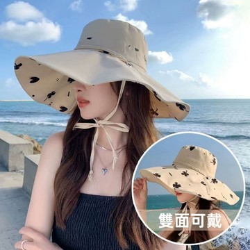 隔日到貨❣️雙面遮陽漁夫帽 印花防曬帽 夏季大簷防曬帽 四葉草印花 夏天遮陽帽 大帽簷防曬帽 戶外出遊 沙灘帽 正反兩戴