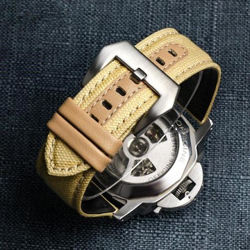 尼龍帆布真皮錶帶代用沛納海PAM00441 359 386系列胖大海男溼24mm