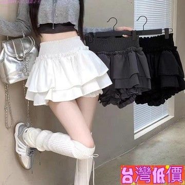 悅裳💎台灣免運💎黑色芭蕾風半身裙女 小個子高腰顯瘦設計感 甜辣蛋糕蓬蓬短裙 花邊褲裙 蛋糕褲裙 蓬蓬褲裙 短褲 甜妹