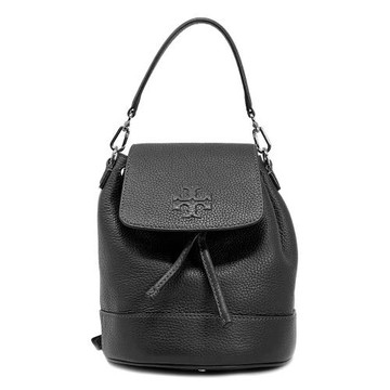 【TORY BURCH】素面皮革翻蓋後背包-黑