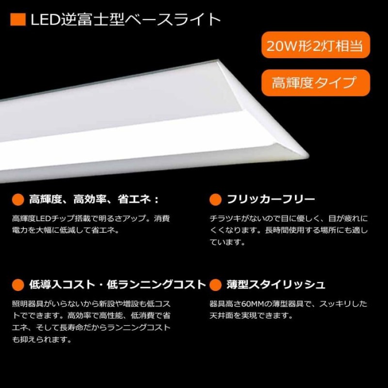 器具一体化蛍光灯 LED蛍光灯 ベースライト ベース照明 led逆富士 20W2