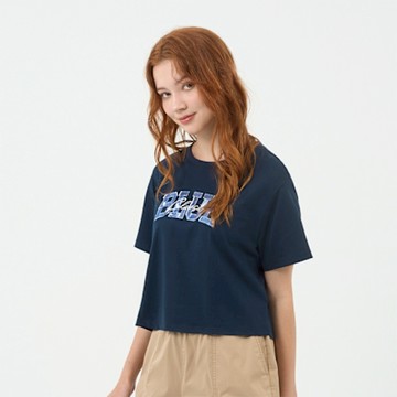 GIORDANO 女裝印花短袖上衣 Blue Classics系列 - 01 新海軍藍