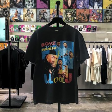 LL Cool J美國饒舌嘻哈t恤夏季潮牌圓領寬松印花短袖男復古懷舊