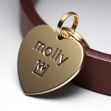 心型遺失吊牌【黃銅/黃銅】狗名牌、寵物名牌、狗牌、名牌、名牌、電話號碼、雙面雕刻、爪子吊飾、鑰匙扣