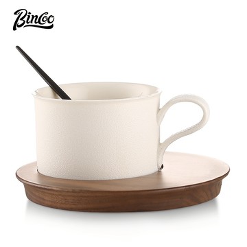 BINCOO 陶瓷咖啡杯和碟子套裝帶勺子戶外下午茶杯咖啡杯適用於家庭和辦公室 150ML
