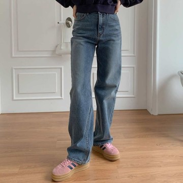 正韓牛仔褲 貓刷牛仔直筒長褲DOB0337-創翊韓都