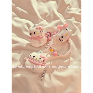 冬日可愛雪人凱蒂貓適用于蘋果Airpods4保護套2/3代無線藍牙耳機軟殼Airpods pro創意卡通硅膠女新款防摔鏈條