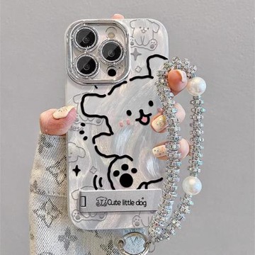 【自帶鏡頭膜】適用蘋果17promax手機殼可愛線條小狗彩繪iphone16pro卡通15pm新款支架14簡約女13全包x防摔17