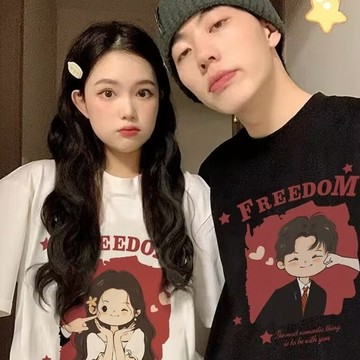 夏季情侶印花短袖t恤 情侶裝T恤 印花t 五分袖 短袖男 男t 男生T恤 情侶上衣 男女衣著（SD276）【壹號站】