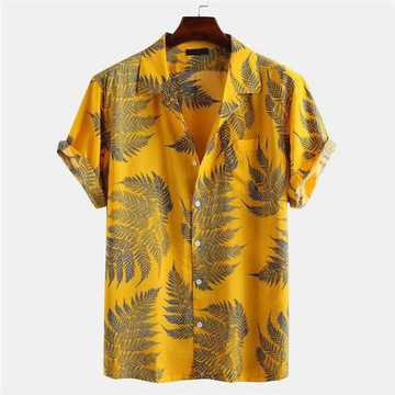 Men Beach Maple Leaf Print Short Sleeve Shirt楓葉子短袖襯衫