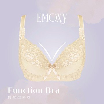 【EMESY】大罩杯 包覆機能側邊加高 細緻蕾絲 有鋼圈 涼感內衣/胸罩 EF罩杯 / 米膚色 8083