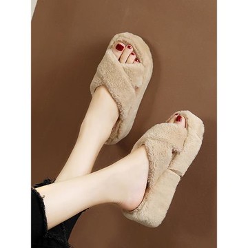 2025年新款秋冬新款毛毛拖鞋女時尚外穿網紅厚底毛拖冬天毛絨增高