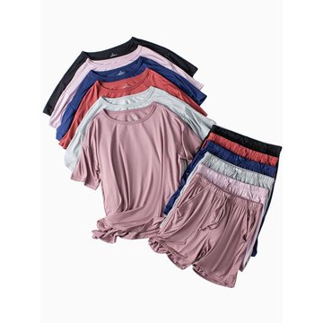 莫代爾女寬松套裝純色短袖T恤