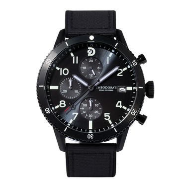 Discovery 探索自然 太陽能夜光潛水三眼腕錶 太空黑-帆布矽膠黑