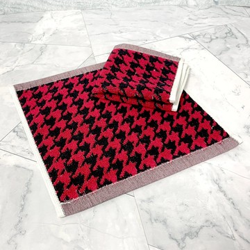 LIFE 來福牌 極致千鳥格緹花方巾 柔軟吸水面巾 23x23公分  黑色/紅色  1條