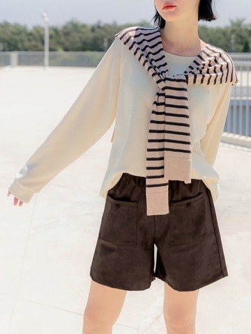 時髦質感柔軟皮革高腰五分皮短褲