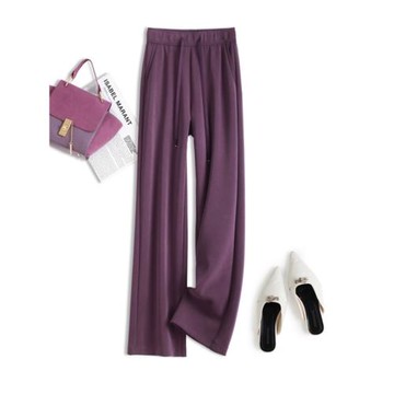 超好手感春季新款紫色直筒褲垂感好顯瘦女褲休閑褲薄長褲夏闊腿褲