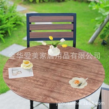 跨境爆款木紋PVC桌套 乙烯基法蘭絨底襯圓形桌套防水庭院野餐桌布