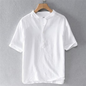 【巴黎精品】襯衫短袖上衣-休閒純色棉麻寬鬆男裝3色a1bu15
