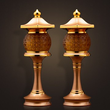 【長明祈福】供燈 佛堂燈 LED神燈 蓮花燈 琉璃燈 插電款 合金銅錢底座 財神燈 佛堂寺廟供奉 家居祭祀祈福