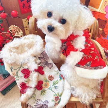 【GX|秒拍秒發】寵物新年唐裝 國風復古繡花比熊泰迪小號拜年服 中式牽引棉服可調防爆衝 年味保暖秋冬裝中小型犬貓通用
